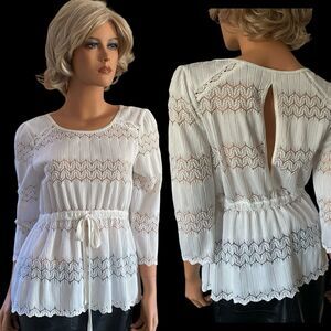 Soft Girl Coquette Lace Top Beach Sz M Fairy Y2K White Vacation Travel Keyhole